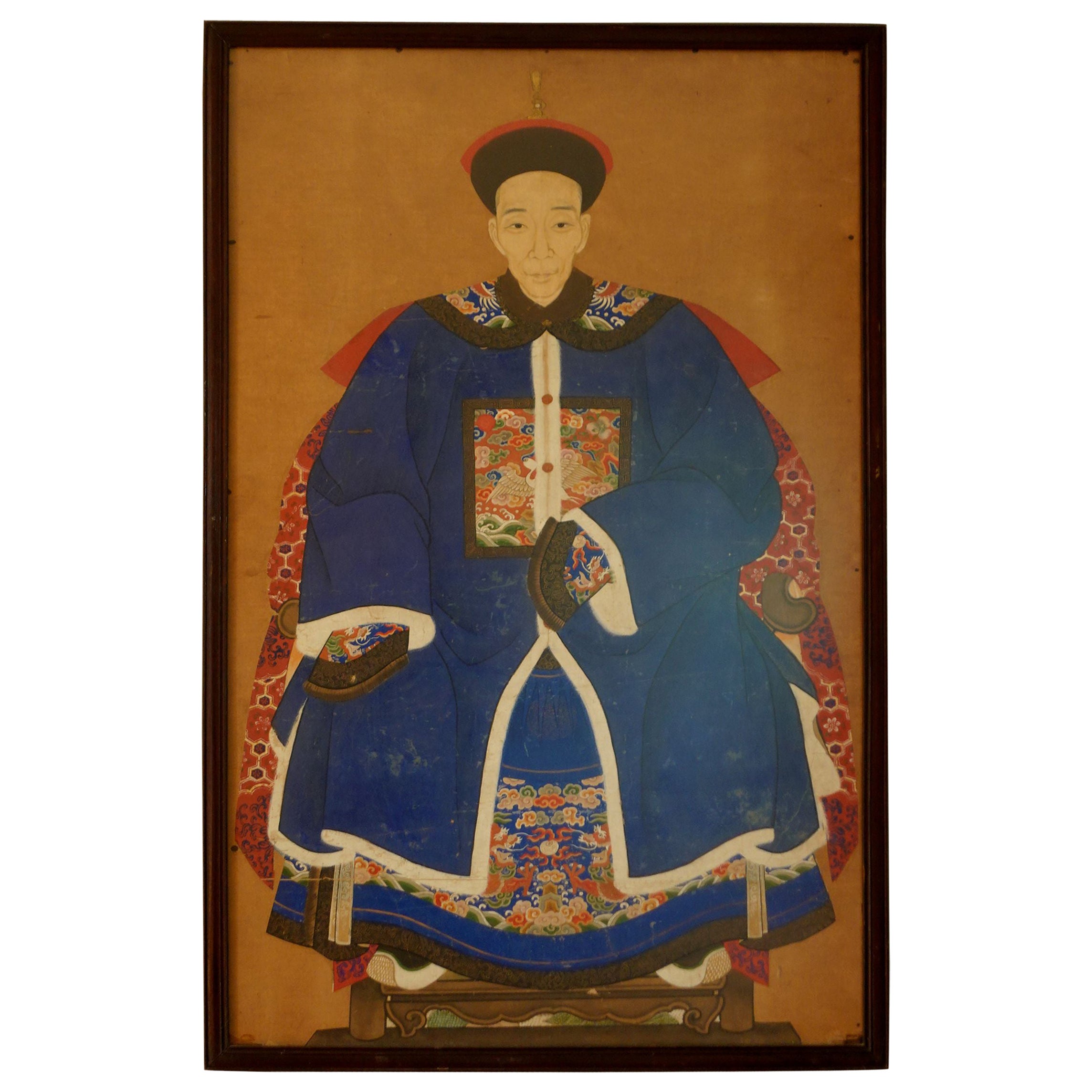 Portrait d'un ancêtre chinois encadré du 19ème siècle, #Ric.p1