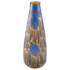 Art Deco Enamelled Glass Vase by Leune, circa 1925