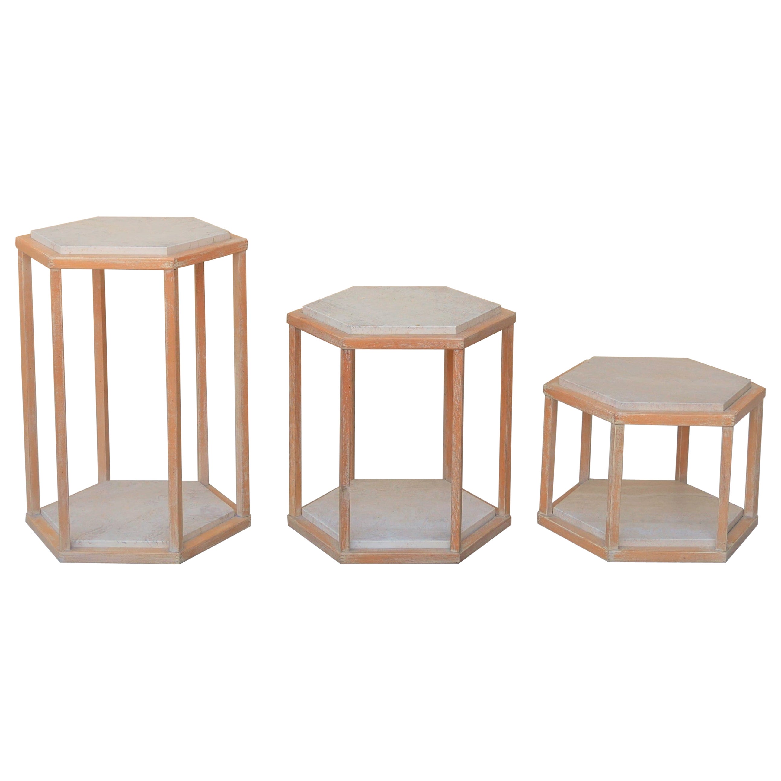 Series of 3 Vintage Coffee Tables in Travertine and Wood by Roche Bobois Edition For Sale