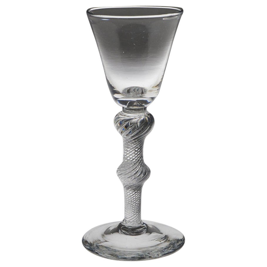 18th Century Double Knop Air Twist Wine Glass, circa 1750