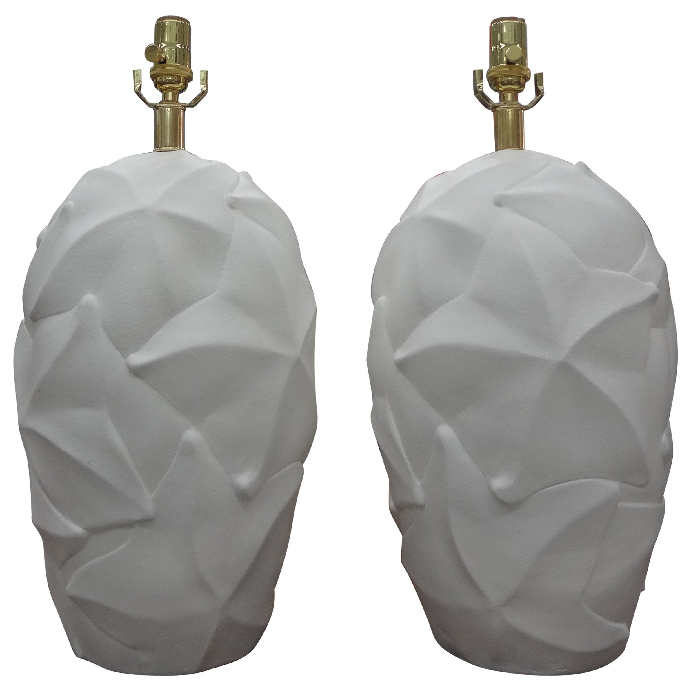 Pair of Organic Modern Plaster Lamps For Sale