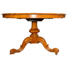 Antique English Burled Walnut Center Table, circa 1870