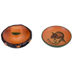 Ipsen's, Denmark, Two Small Bowls with Glaze in Orange-Green Shades