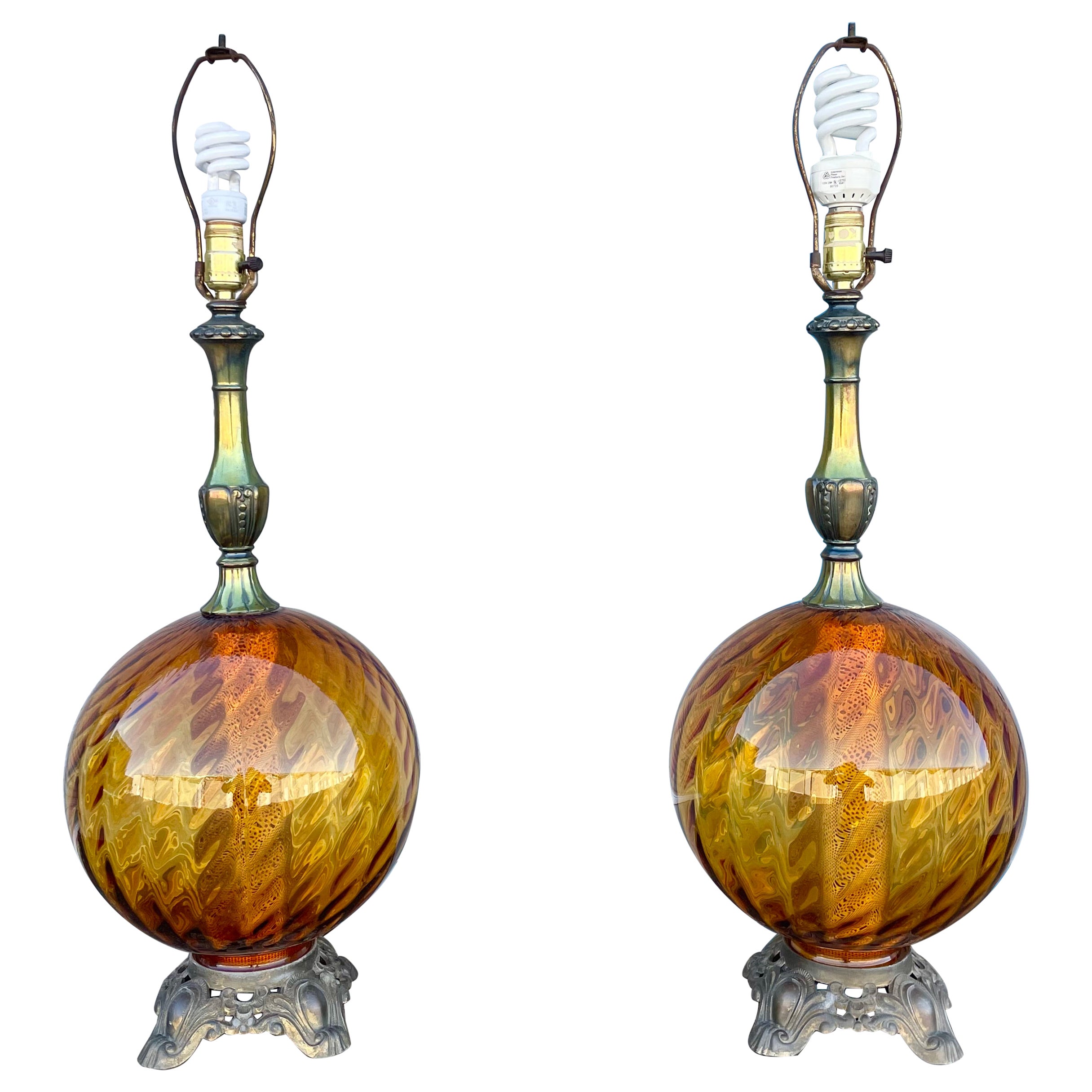 1970s Vintage Glass Sphere Lamps - a Pair For Sale