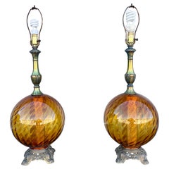 1970s Vintage Glass Sphere Lamps - a Pair