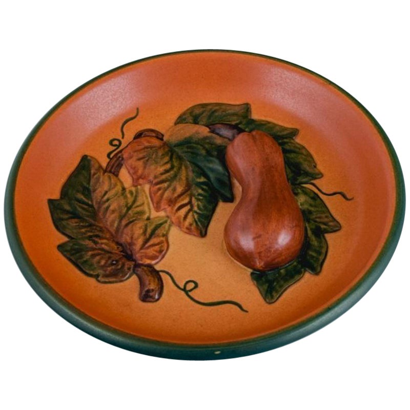 Ipsen's, Denmark, Bowl with Leaves and Pumpkins, Glaze in Shades of Orange-Green For Sale