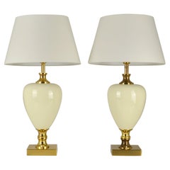 Pair of Cream Porcelain and Brass Table Lamps by Zonca, Italy, 1970s