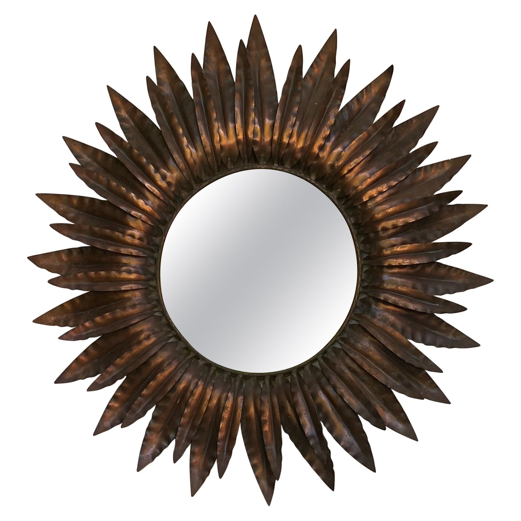 Miroir espagnol Sunburst avec finition en cuivre antique