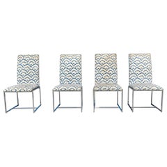 Retro 1970s Midcentury Chrome Dining Chairs Styled After Milo Baughman, Set of 4