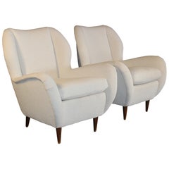 Pair of 1950s Italian Armchairs in Boucle