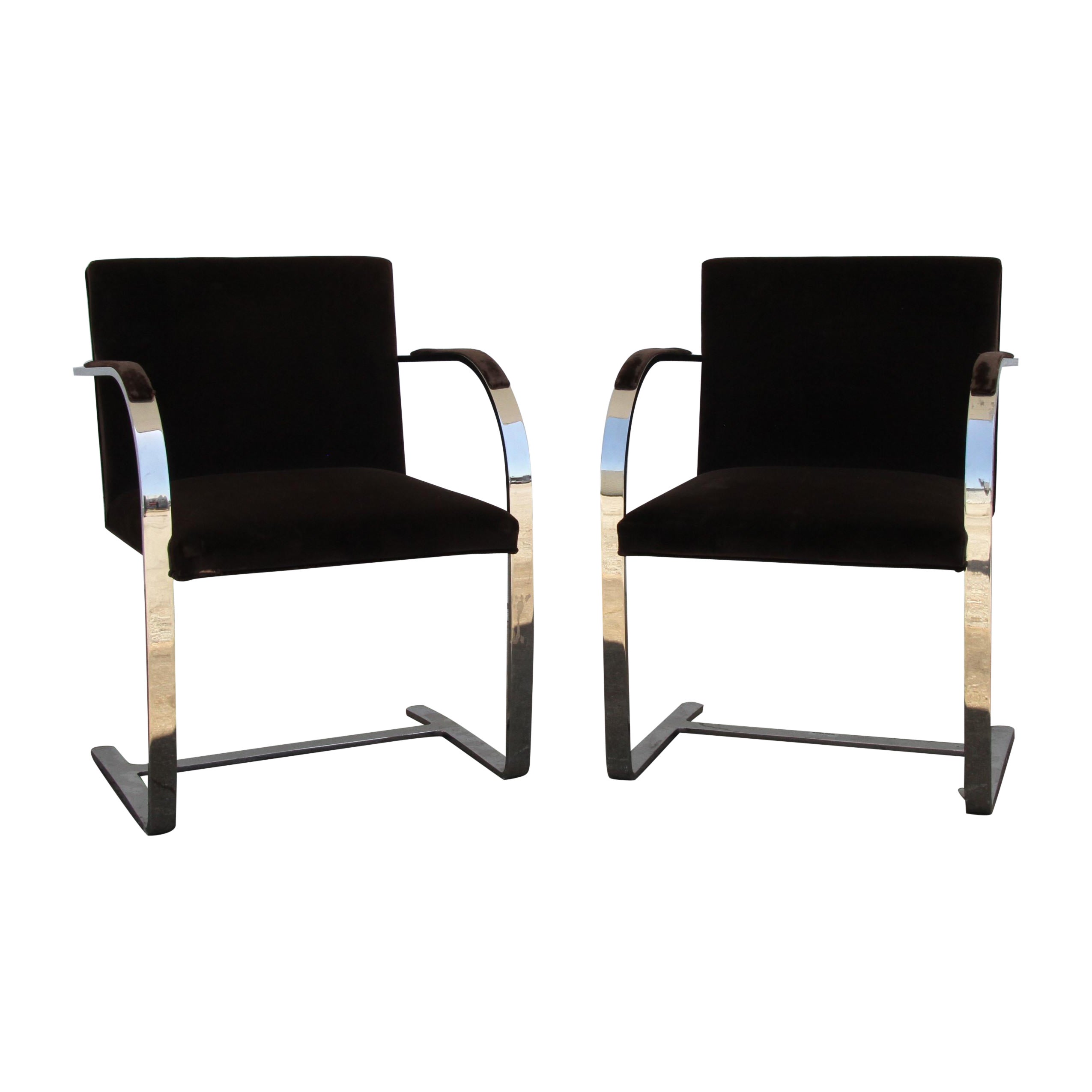 Pair BRNO Stainless Steel Flat Bar Arm Chairs For Sale