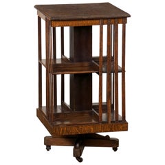 Edwardian-Era Revolving Bookcase or Library Stand of Oak on Rolling Casters