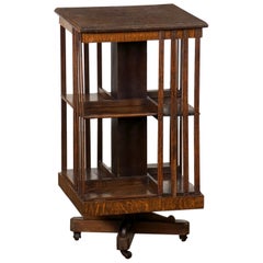 Antique Edwardian-Era Revolving Bookcase or Library Stand of Oak on Rolling Casters