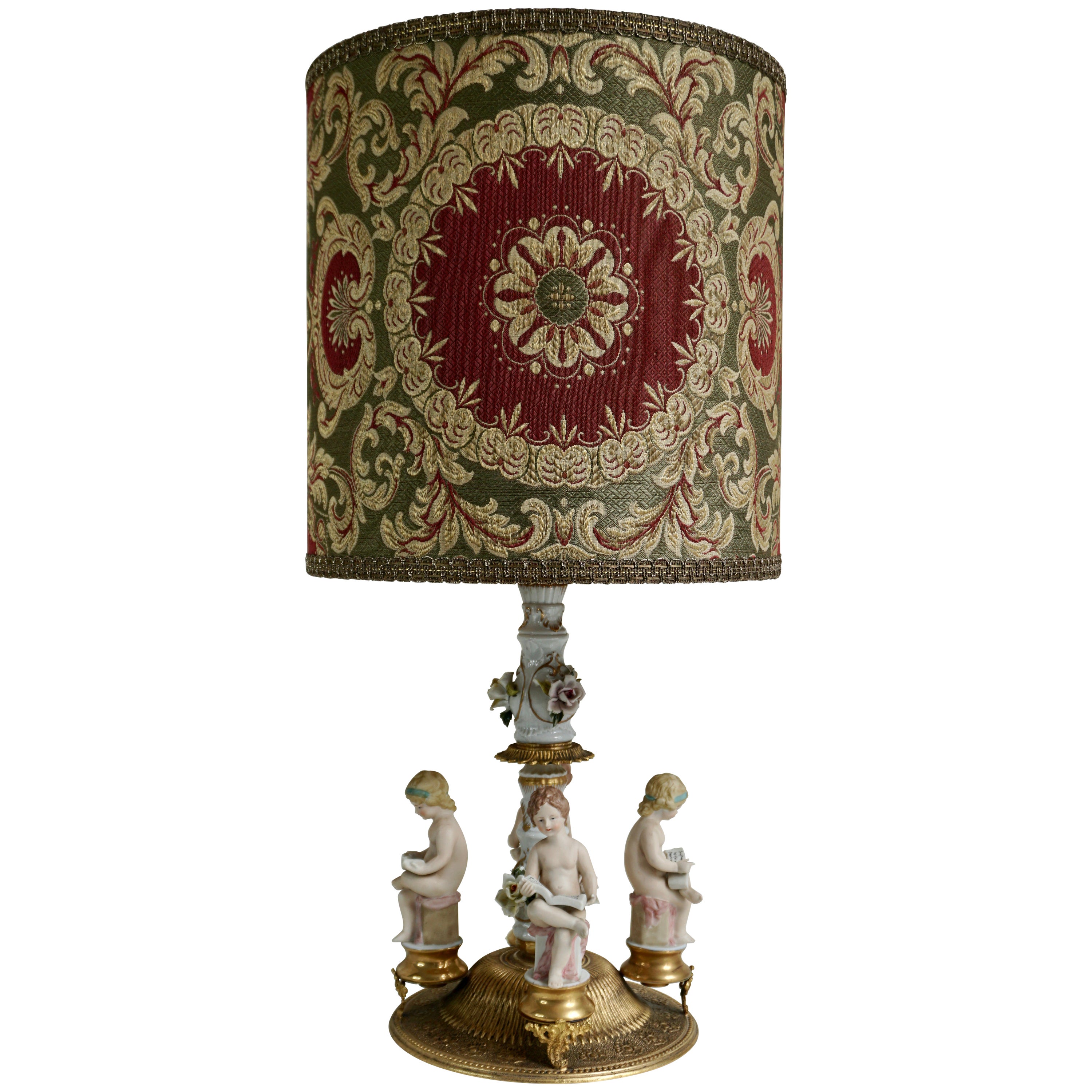Italian Victorian Porcelain Cherub Lamp For Sale