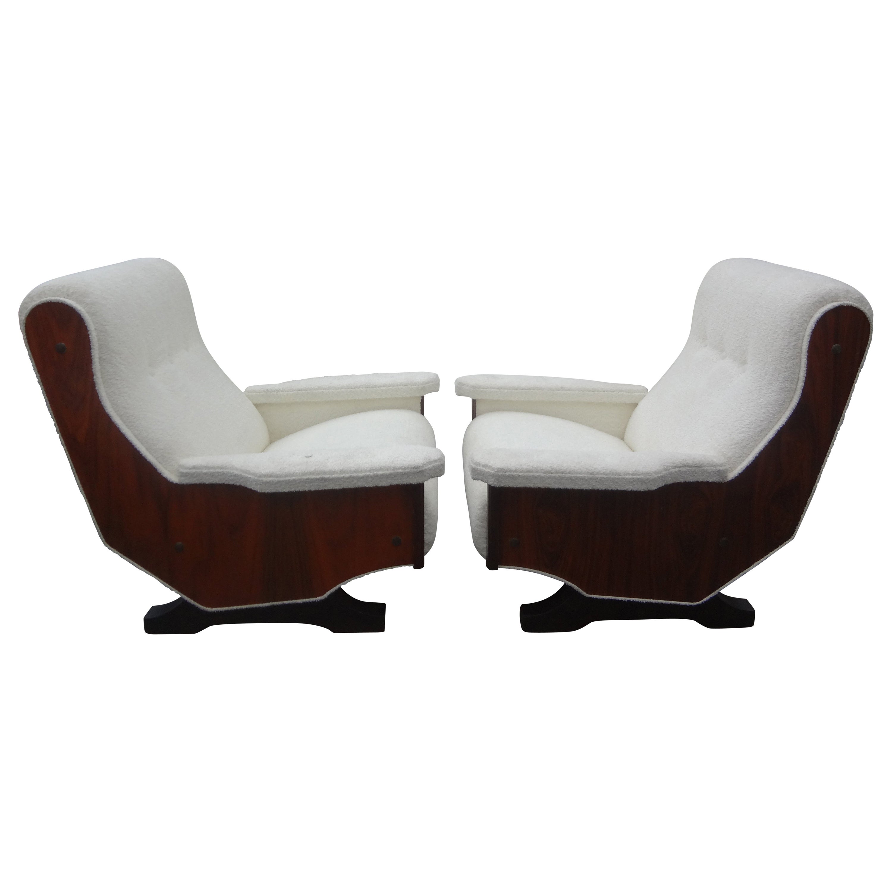 Pair of Italian Modern Sculptural Lounge Chairs Inspired By Paolo Buffa For Sale