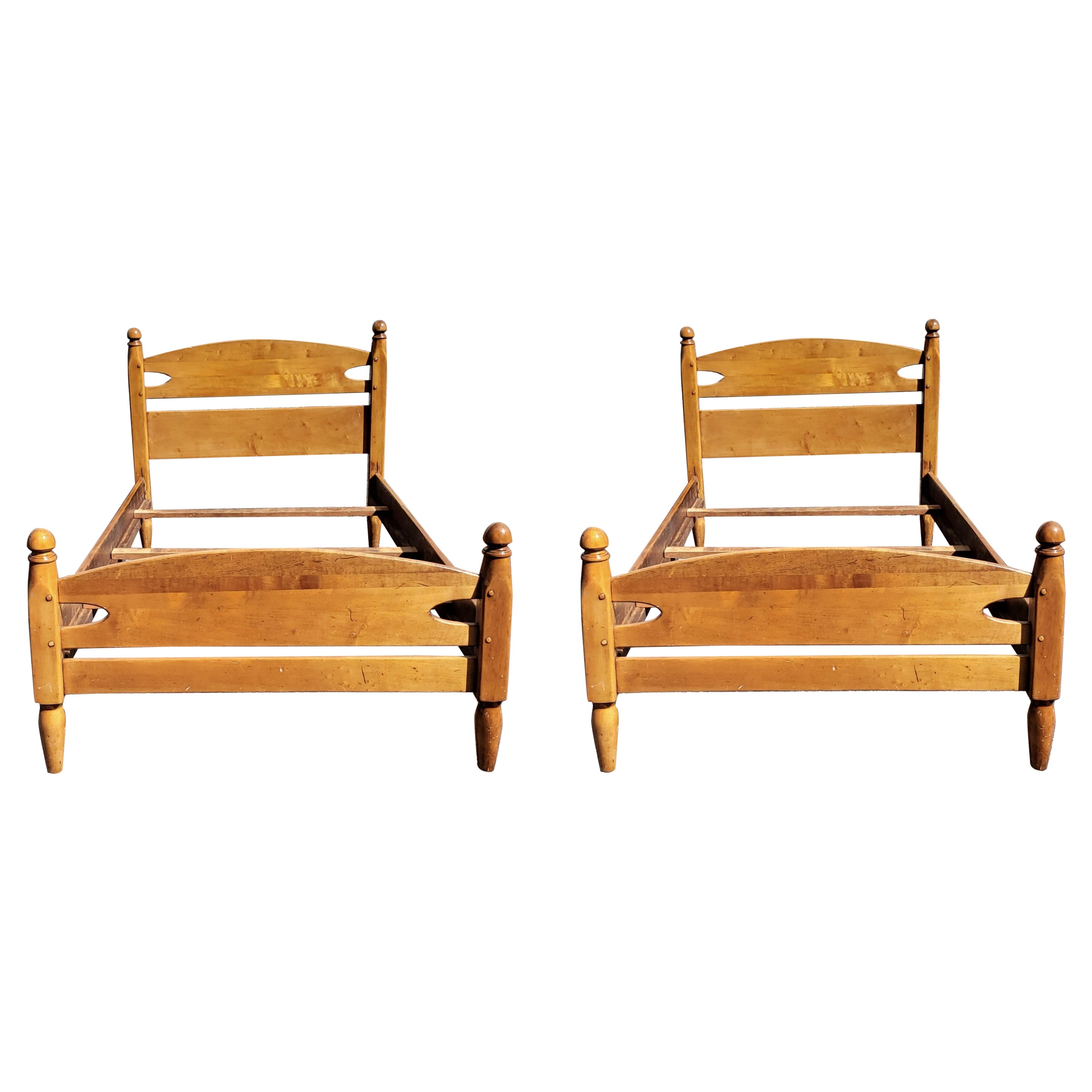 Pair 1930s Ethan Allen by Baumritter Refinished Heirloom Maple Twin Bed Frames  