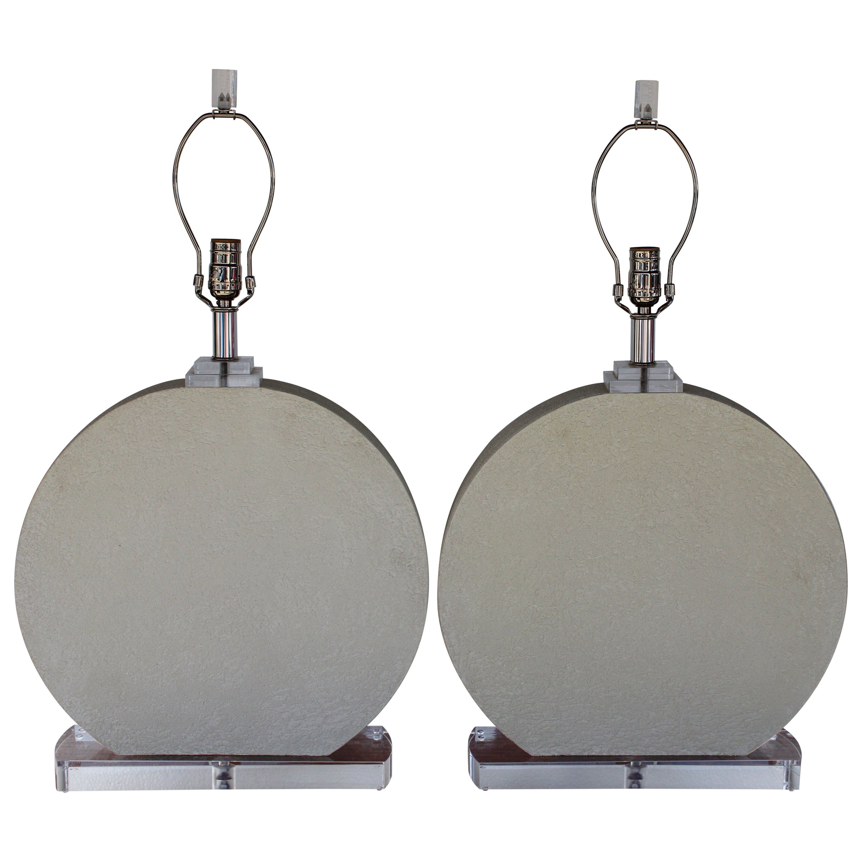 Paire de lampes circulaires en céramique et lucite