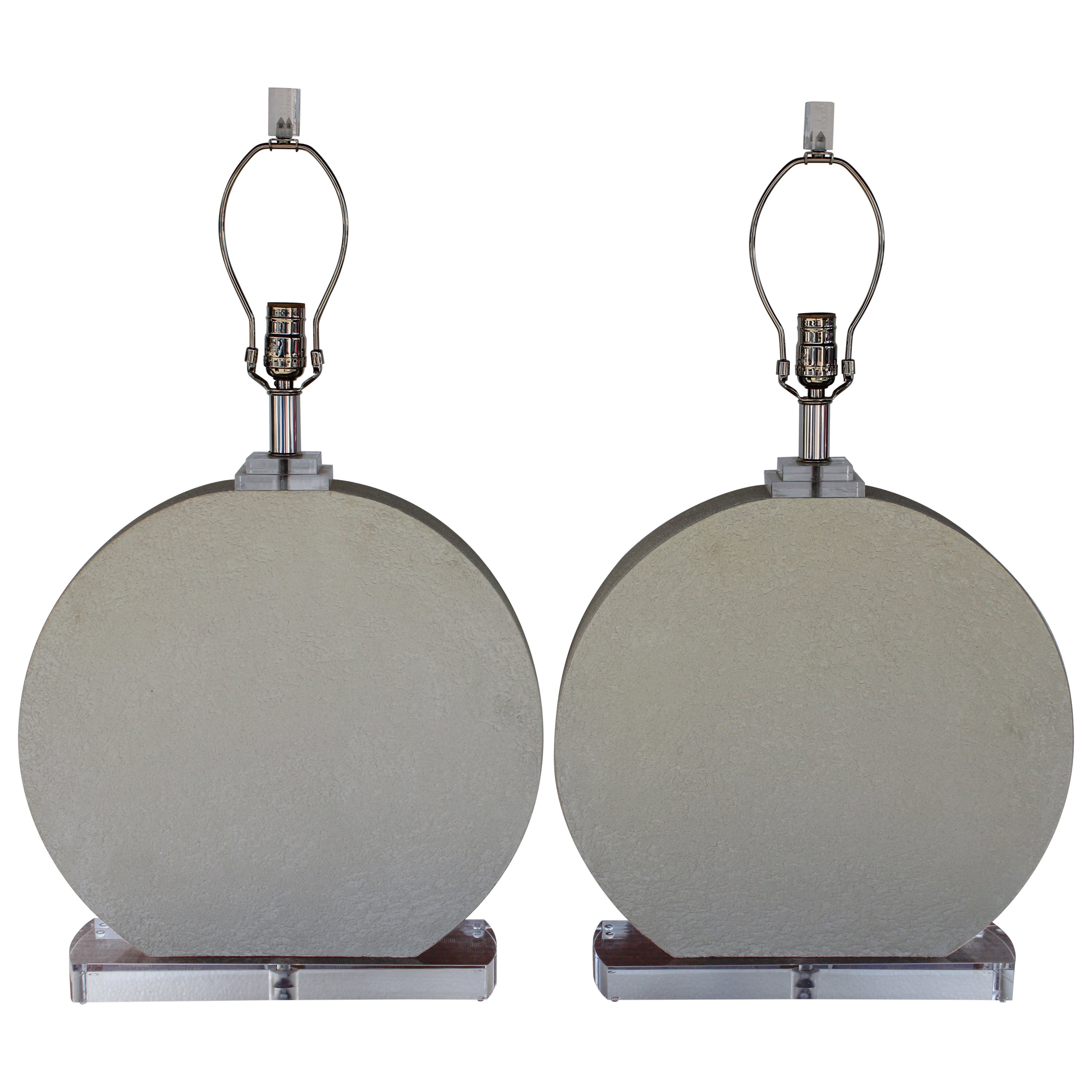 Pair of Circular Ceramic and Lucite Lamps