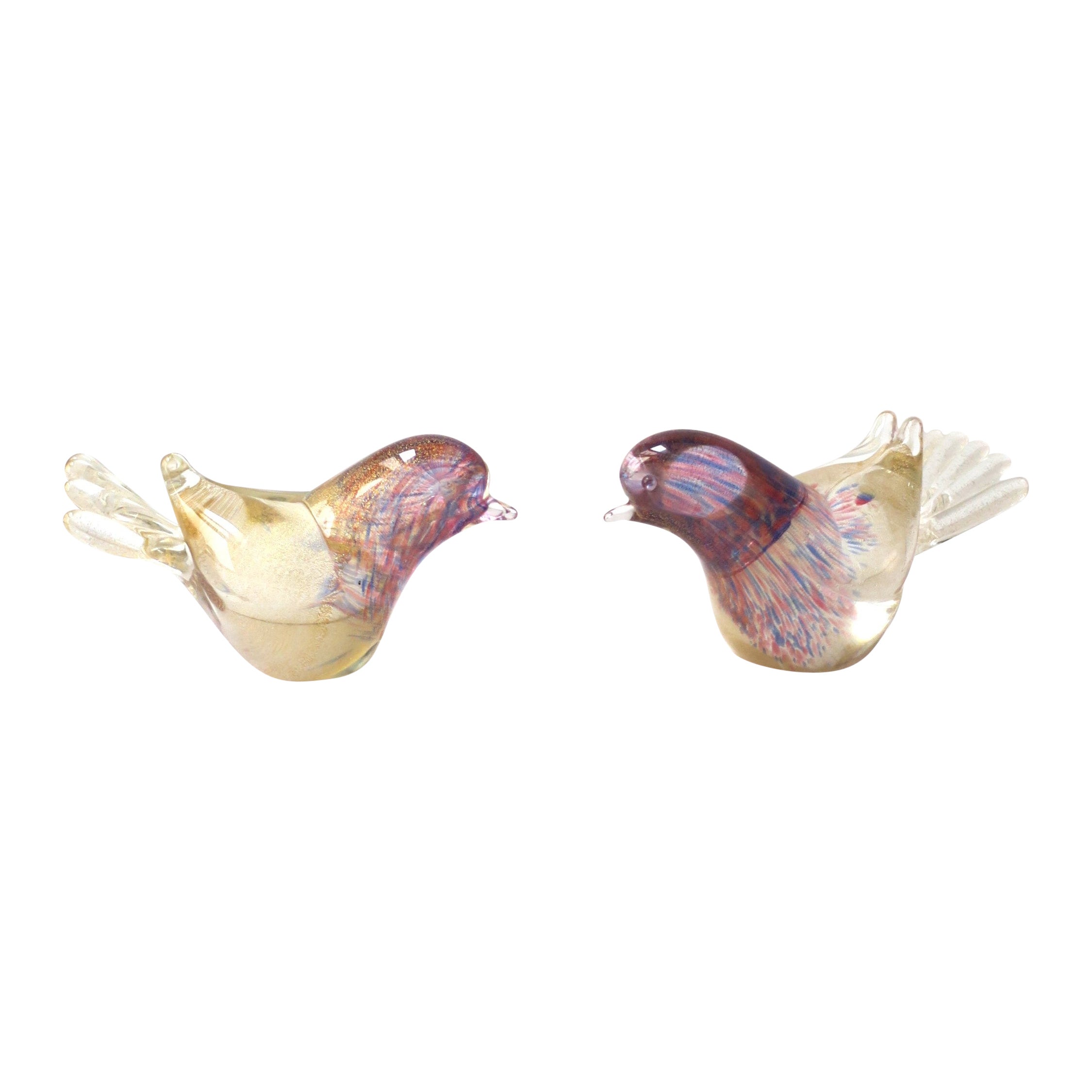 Italian Murano Art Glass Love Birds Barbini Seguso, Pair For Sale