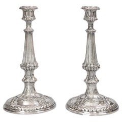 Pair of Antique English Elkington Neoclassical Silver Plate Candlesticks c. 1899