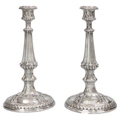 Pair of Retro English Elkington Neoclassical Silver Plate Candlesticks c. 1899