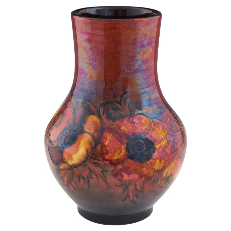 Tall William Moorcroft Anemone Flambe Vase, circa 1935