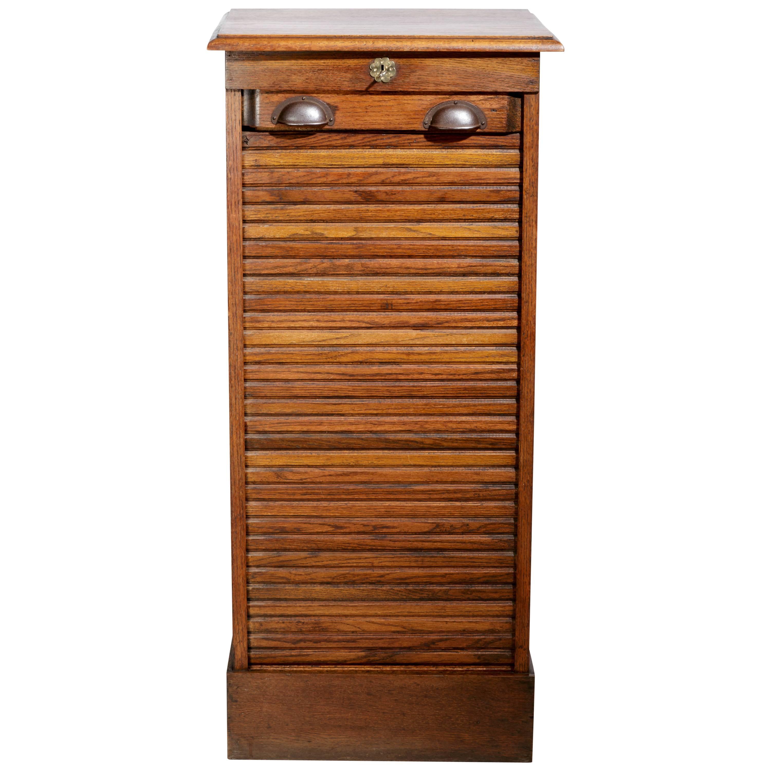 French Oak Tambour Front File Cabinet