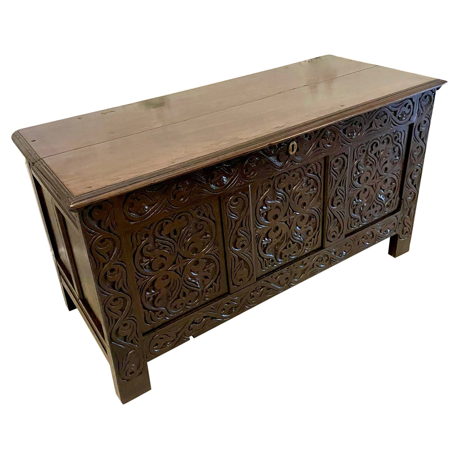 Antique Early 18th Century Carved Oak Coffer/Chest For Sale