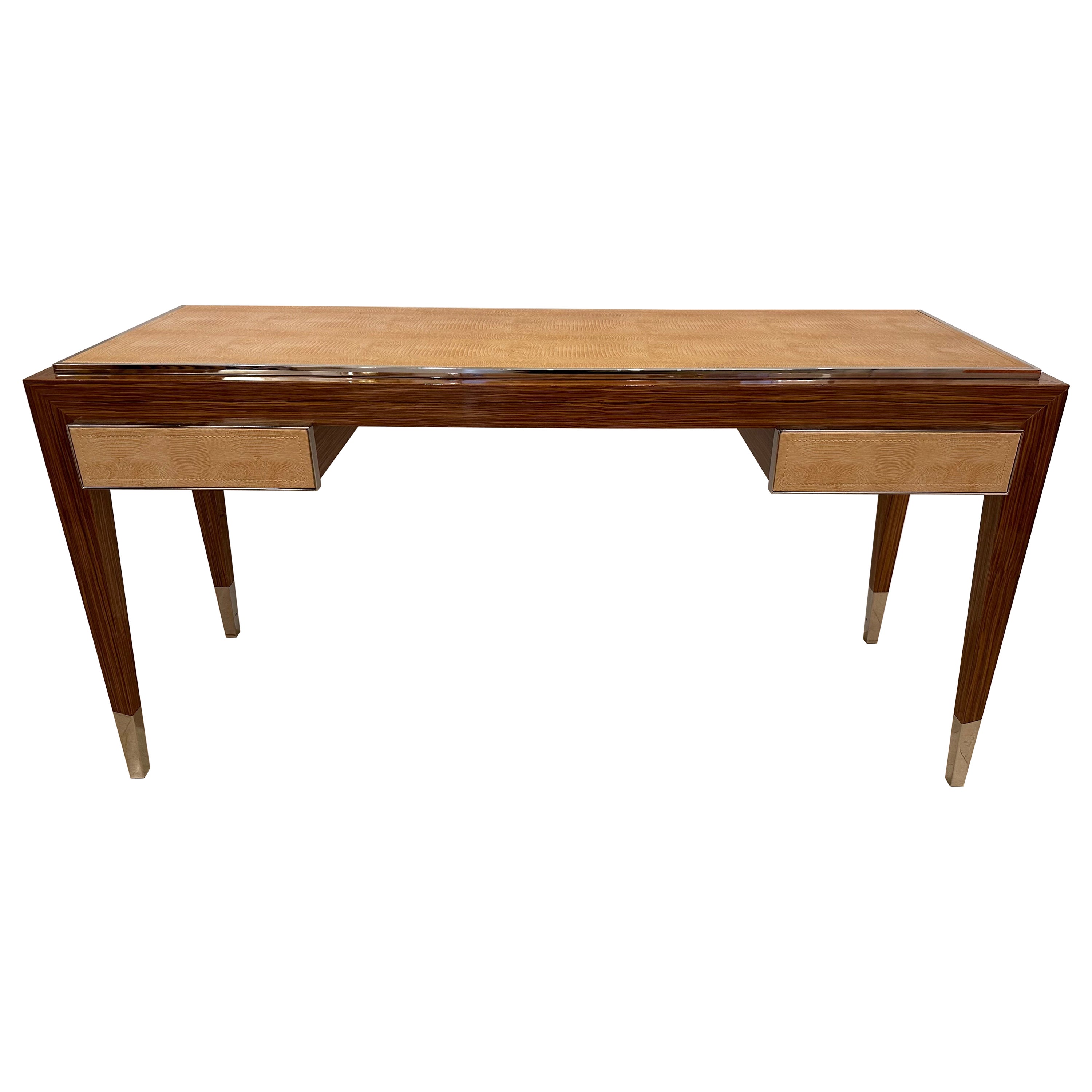 Desk Console Table Wood Metal and Leather by Gervasoni. Italy, 2000s