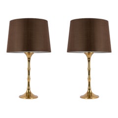 Retro Pair of Bamboo Table Lamps by Ingo Maurer, Germany, 1970s
