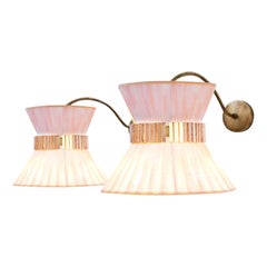 “Tiffany” Wall Bracket 30 Rose Gauze, Antiqued Brass, Silvered Glass