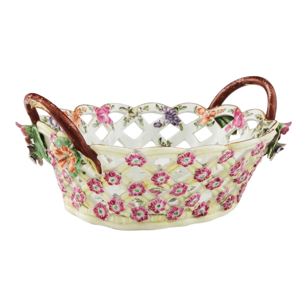 First Period Worcester Yellow Ground Dessert Basket, circa 1770