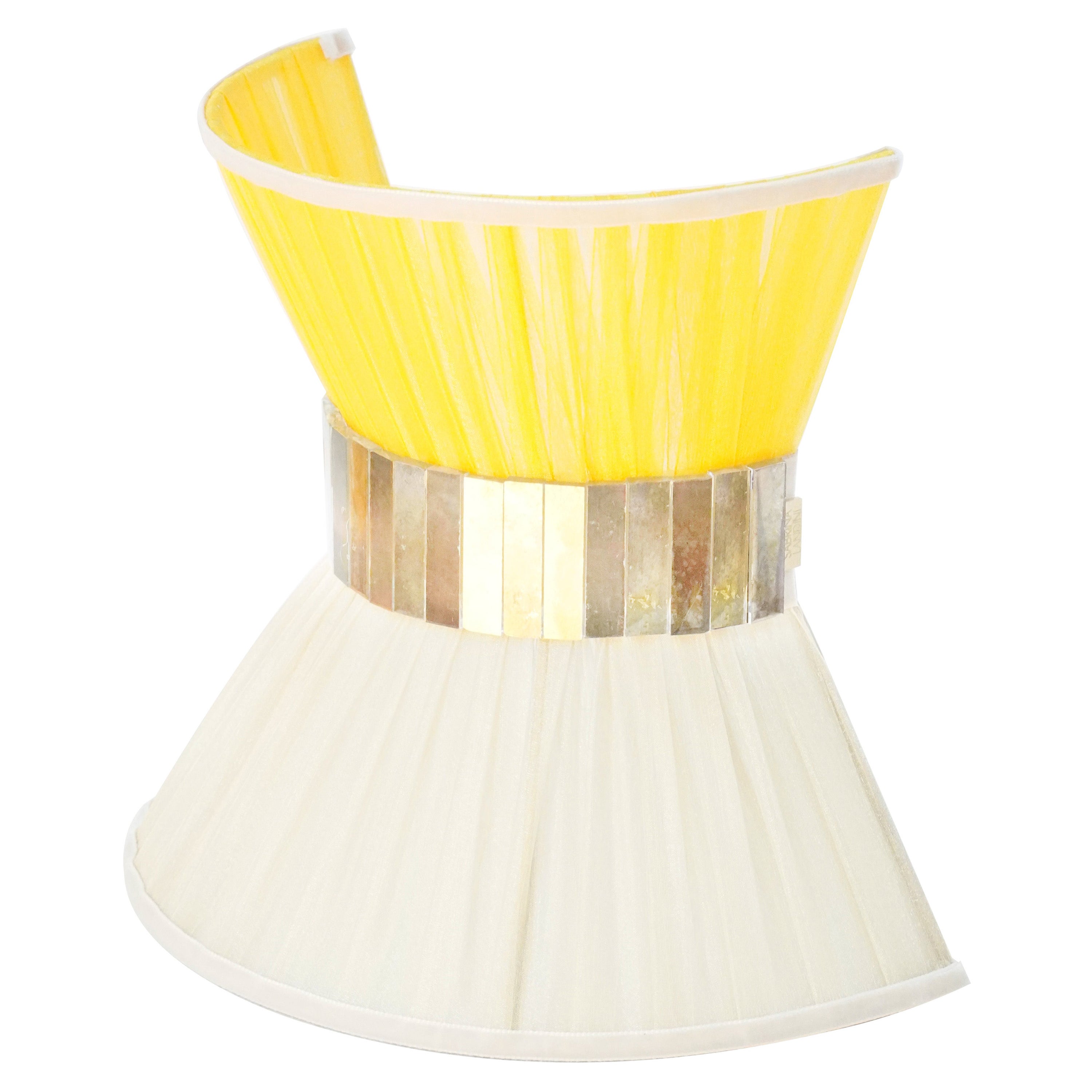 “Tiffany” Wall Lamp Bow Tie 25, Bicolor Lemon Silk, Satin Brass, Silvered Glass