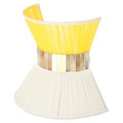 “Tiffany” Wall Lamp Bow Tie 25, Bicolor Lemon Silk, Satin Brass, Silvered Glass