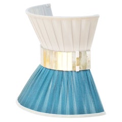 “Tiffany” Wall Lamp Bow Tie 25, Bicolor Blue Silk, Satin Brass, Silvered Glass