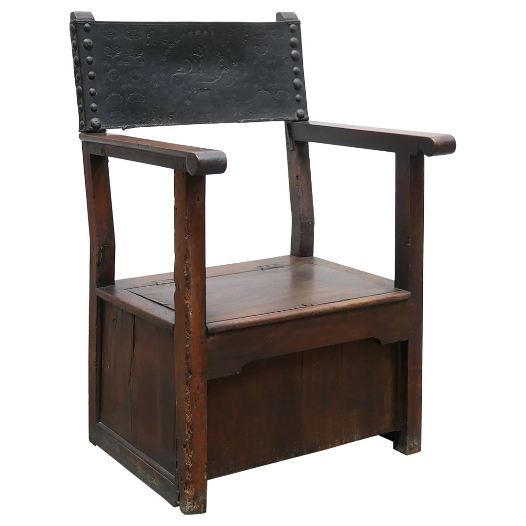 Antique Wooden Chest Armchair, 19th Century