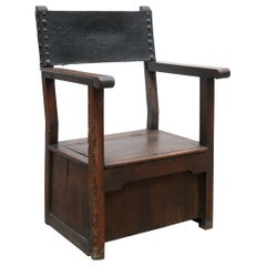 Fauteuil coffre en bois ancien, 19ème siècle