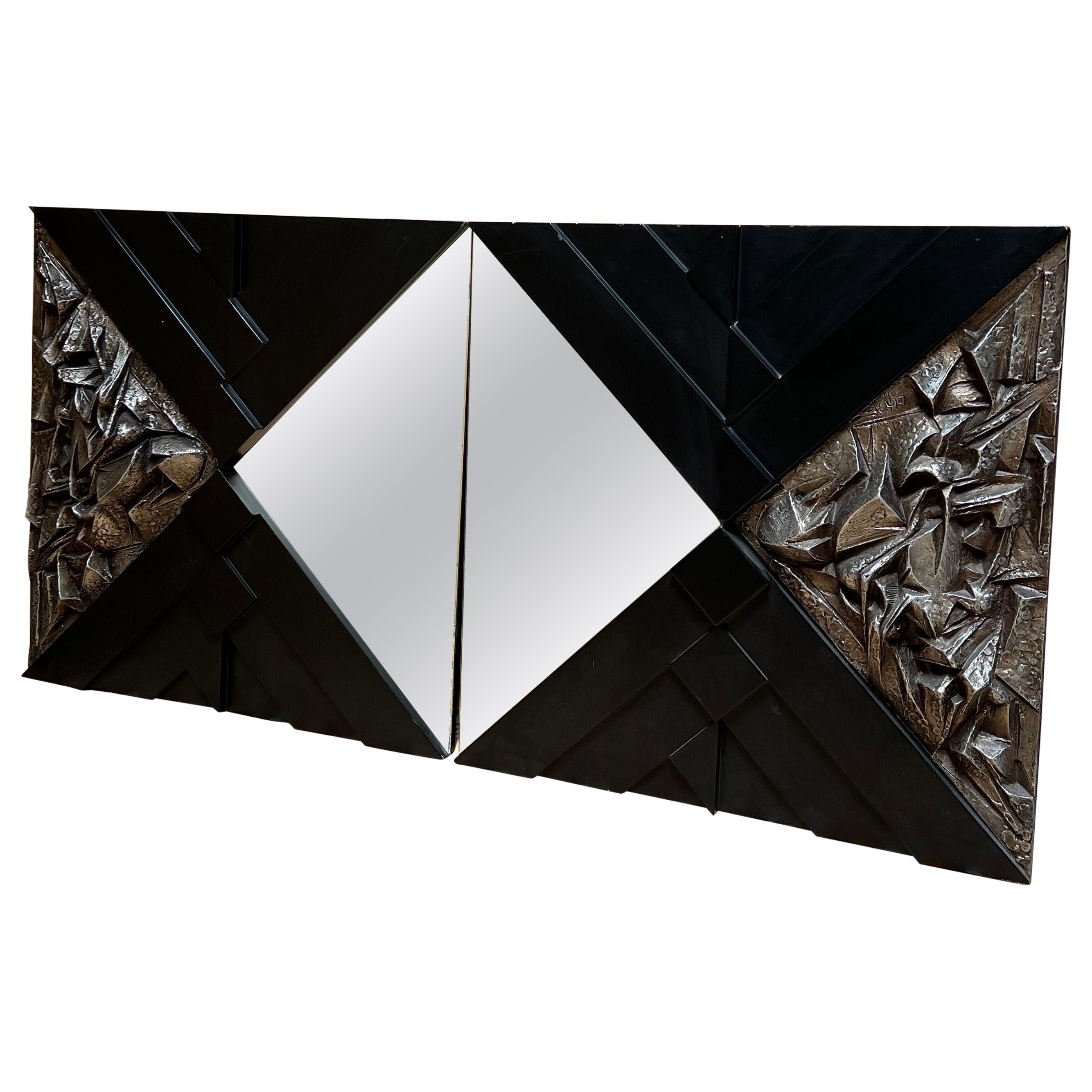 Vintage brass wall mirror with diagonal mirror strips, 1970s