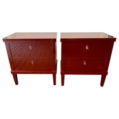 Pair of 21st Maooron Lacquered Commodes or Bedside Tables Biedermeier Style