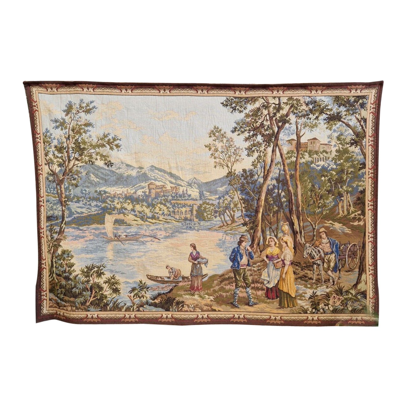 Antique Tapestry Large French Aubusson Gallant Scene For Sale