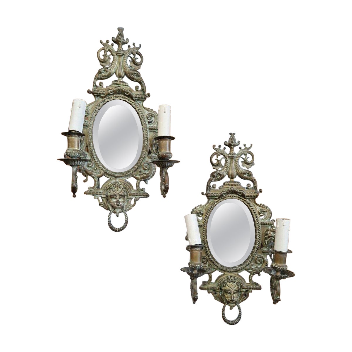 Antique French Sconces Pair of Bronze Wall Lights