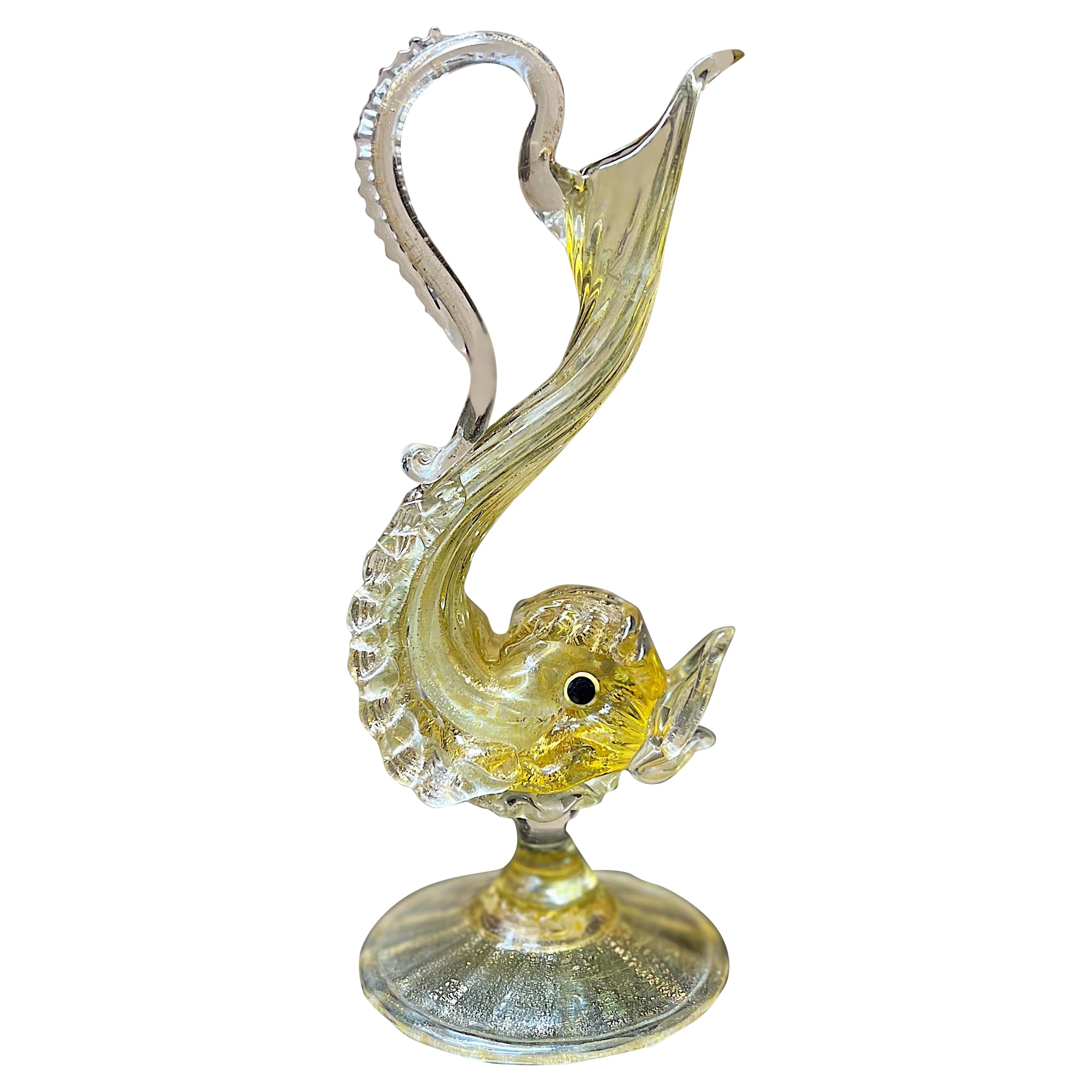 Salviati Murano Venetian Hand Blown Gold Dolphin Caraffe