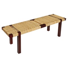 Anodized Burgundy and Cane Wicker Bench by Tino Seubert