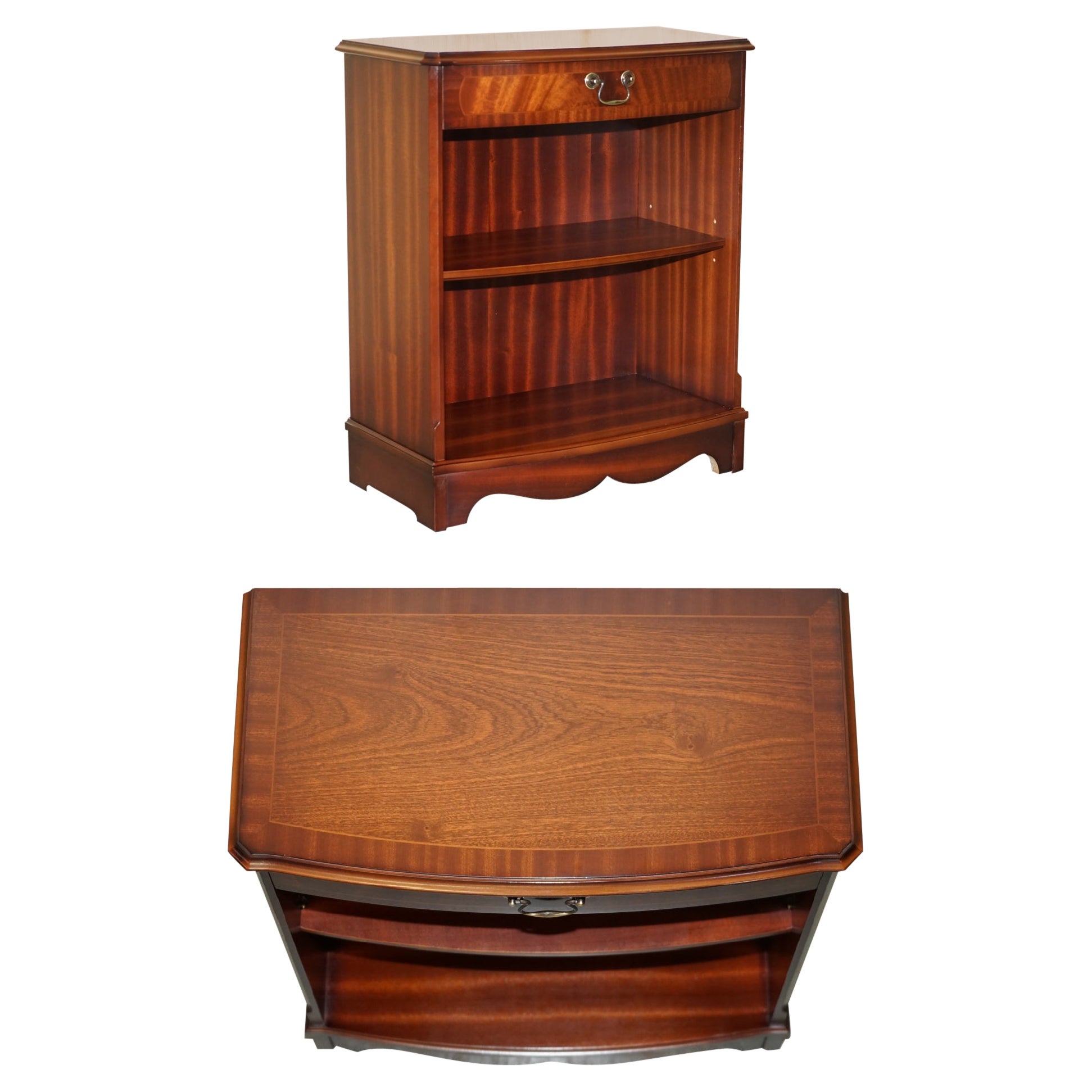 LOVELY FLAmed HARDWOOD BOW FRONTED DWARF OPEN LiBRARY DRAWER (livre à reliure ouverte pour homme)