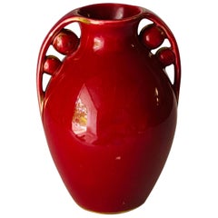 Ceramic Vase Red Color France 1940 Ard Deco Style