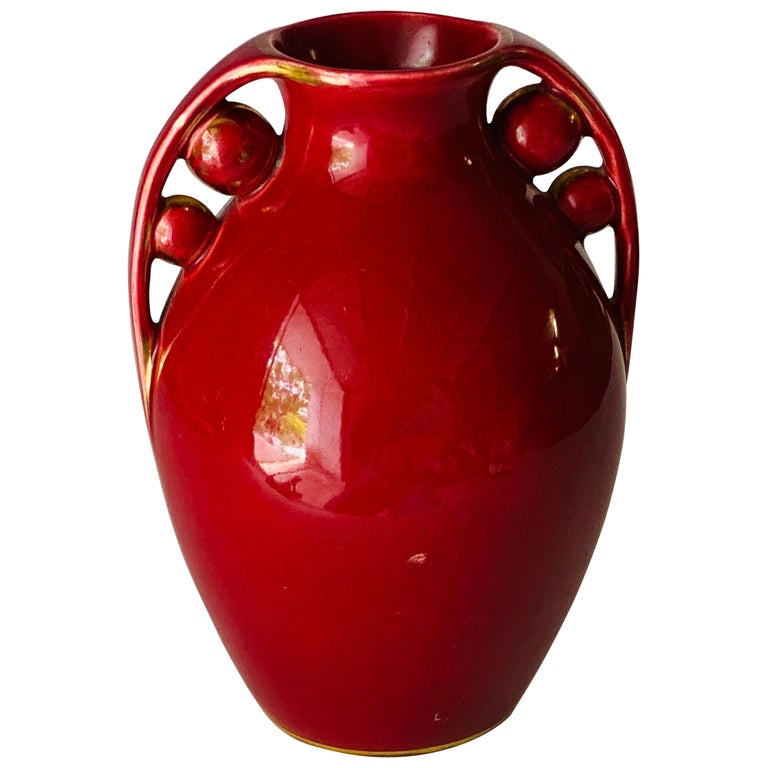 Ceramic Vase Red Color France 1940 Ard Deco Style For Sale at 1stDibs