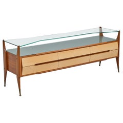 Used Italian Mid-Century Modern Walnut Dresser with Brass Details and Glass Top
