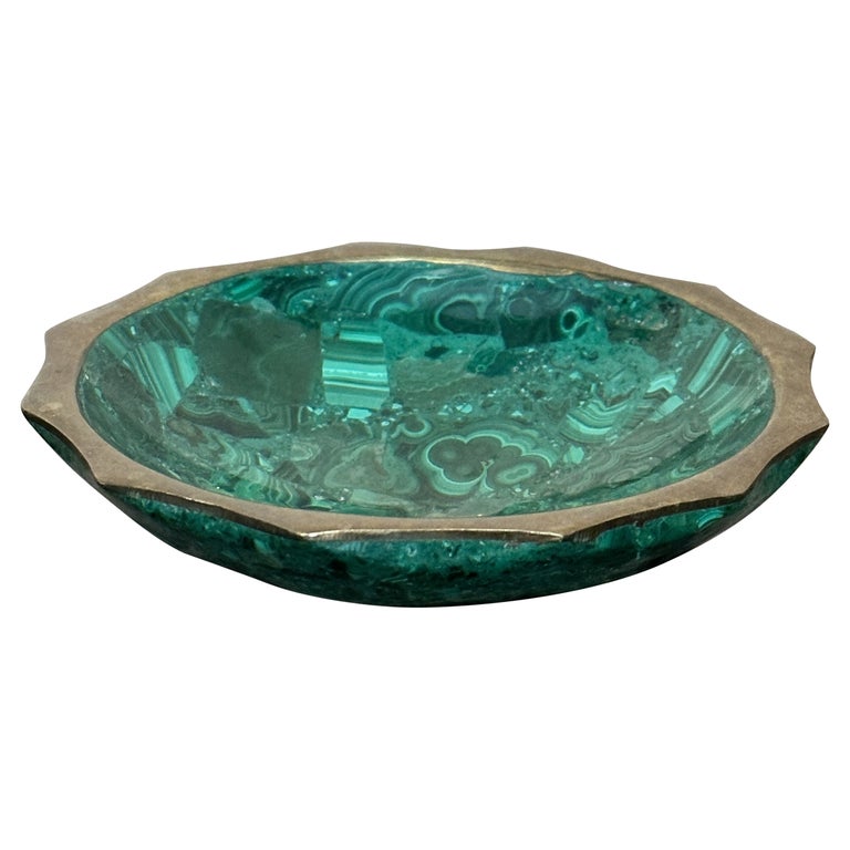 Vintage circa 1960s Malachite Bowl with Silver Metal Trim for Nuts or Keys Etc For Sale at 1stDibs