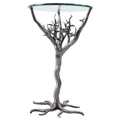 Signed Hand Forged Iron Sculptural Tree Branch Glass Top Table