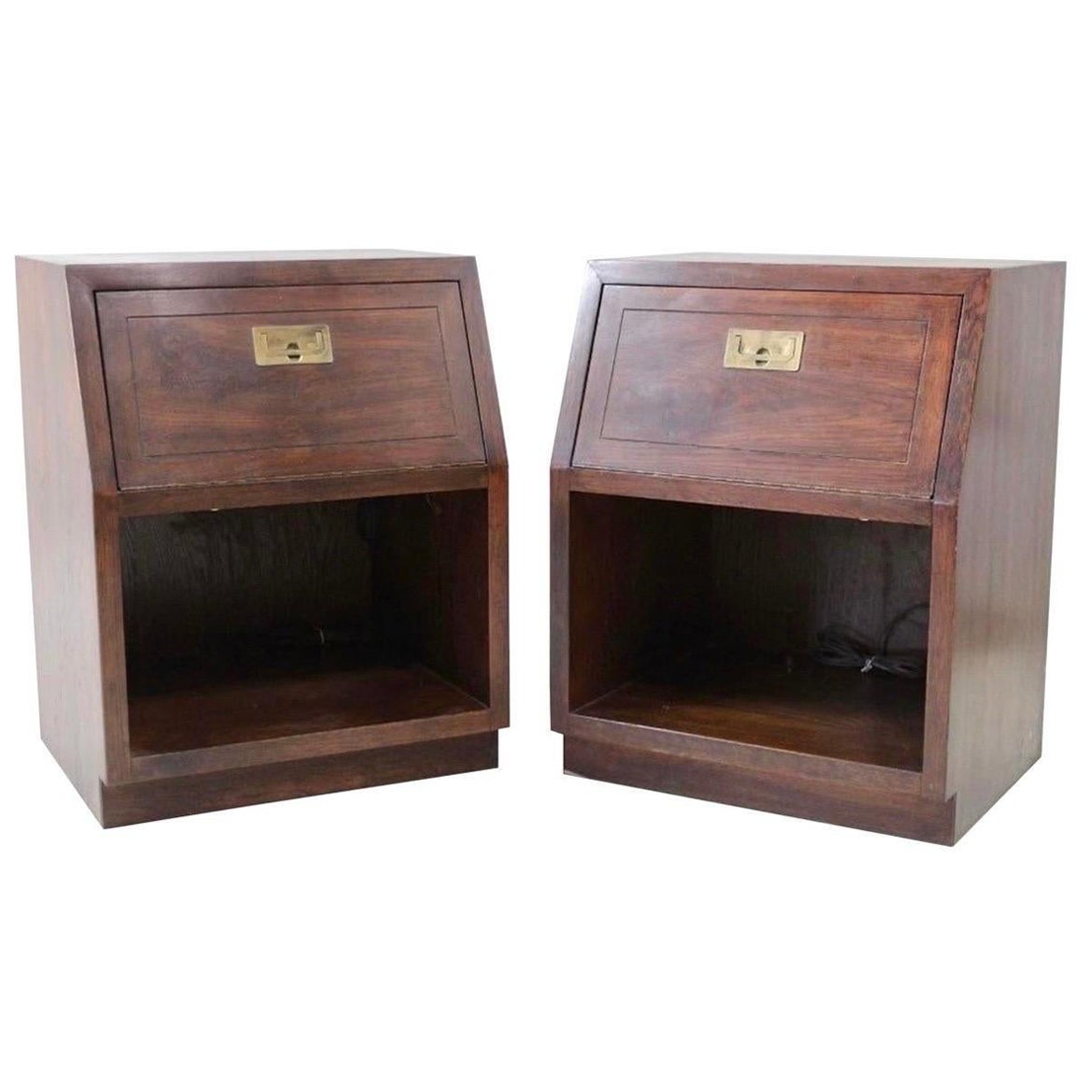 Henredon Furniture Pair of Campaign Style Midcentury End Table or Nightstands